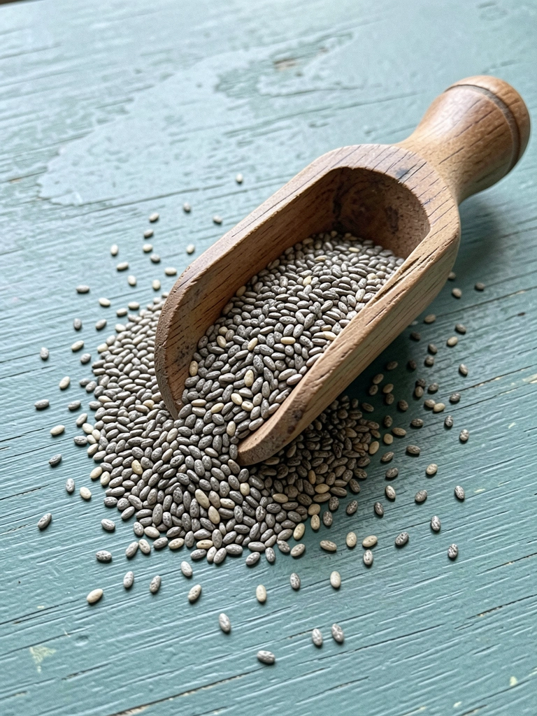 Pudim branco em prato raso coberto com sementes de chia e frutas vermelhas